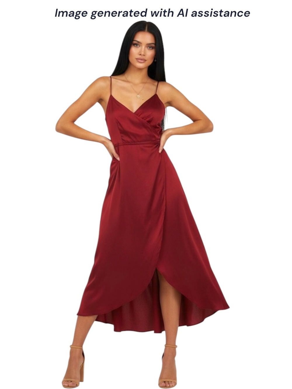 Showpo. size 14 wine satin wrap dress